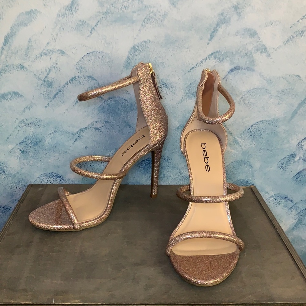 Bebe bar dine rose gold glitter heels size 6
